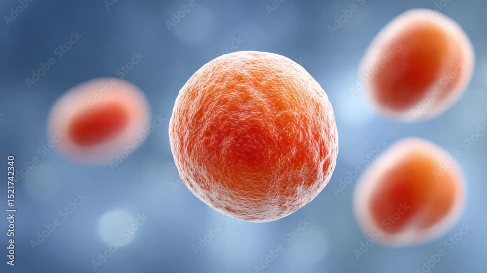 Poster scientific visualization: a compelling microscopic view of several spherical cells, possibly represe