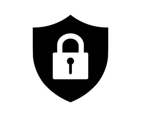 Security shield icon. Shield with lock symbol, security emblem illustration on transparent background. 
