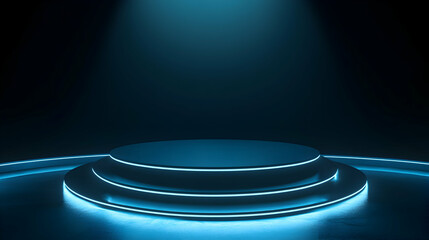 Obraz premium Futuristic blue podium display for product presentation or advertisement background