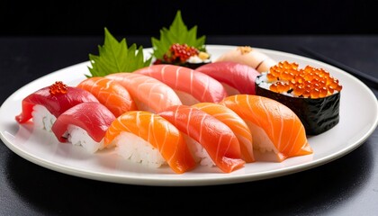 Sushi expertly plated on a plate