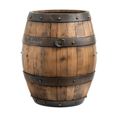 Obraz premium Wooden barrel with metal bands suitable for storage and decoration in rustic settings