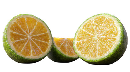 Sliced green citrus fruit revealing bright on transparent background