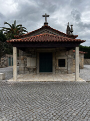 Fototapeta premium old stone church exterior along the road to santiago near Ponte de Lima in portugal