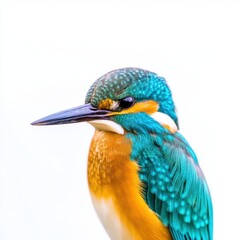 Obraz premium Vibrant Kingfisher Close Up Teal and Orange Plumage Against White
