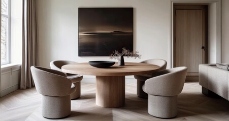 Fototapeta premium Modern Minimalist Dining Room Interior Design