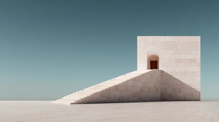 Architectural minimalism: Ascending stairs to a modern building under a clear sky