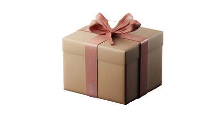 A neatly wrapped gift box with a satin on transparent background