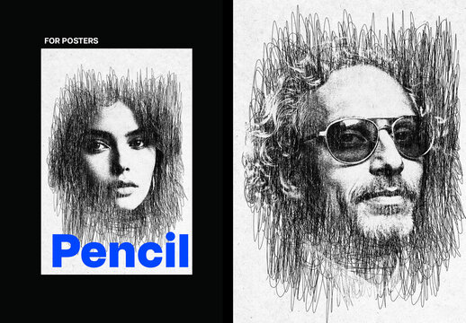Pencil Sketch Poster Photo Effect Mockup