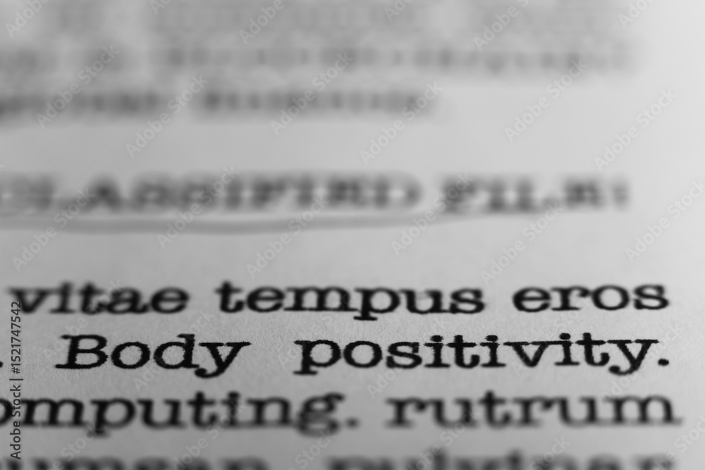 Fototapete body positivity. text printed on a page. a piece of paper with a phrase written in retro typewriter 