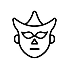 Jewish mask symbol representing Purim celebration in simple line art, icon, vector 