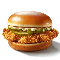 Fresh  chicken  grilled  hamburge with lettuce and cheese on white background