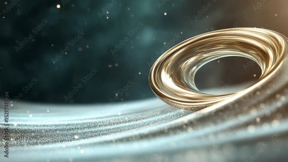 Poster celestial ring: a mesmerizing depiction of a golden ring floating gracefully amidst a nebulous cosmo