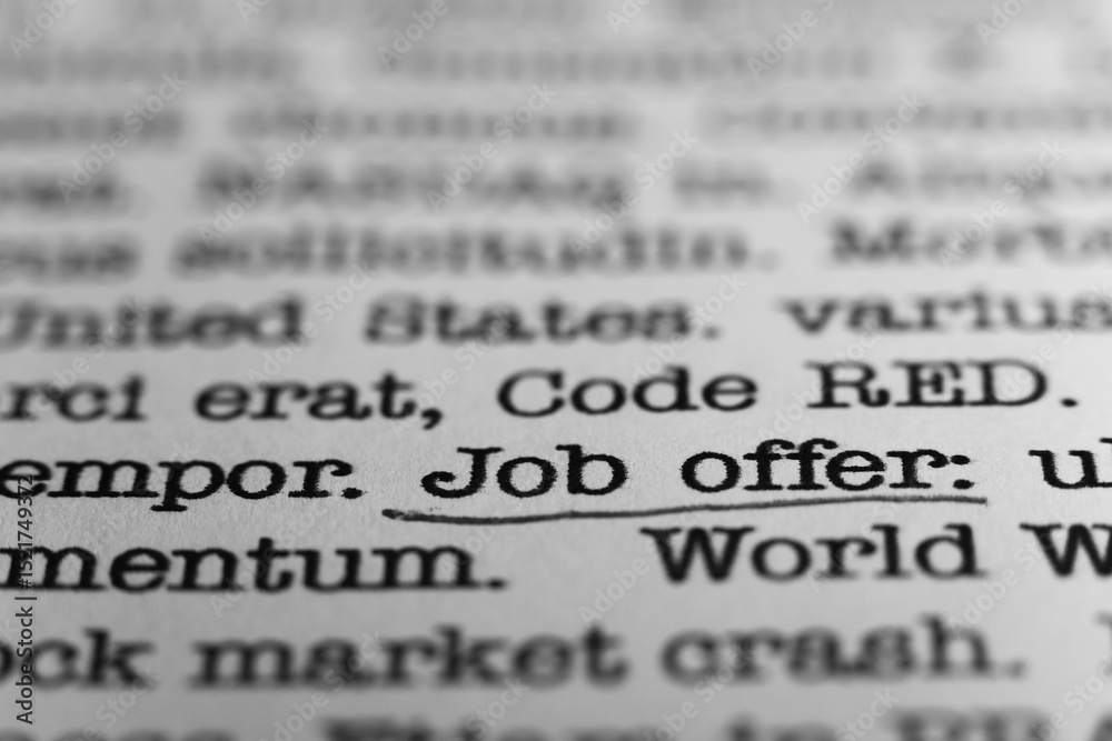 Fototapete job offer. text printed on a page. a piece of paper with a phrase written in retro typewriter font