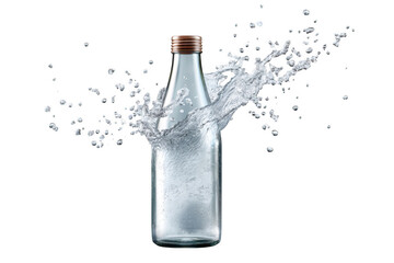 Glass bottle with water splash isolated on transparent background