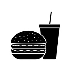 fast food hamburger and drink icon silhouette