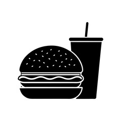 fast food hamburger and drink icon silhouette