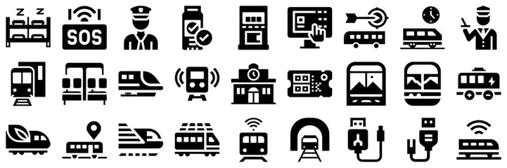Modern Rail Travel Icon Set Featuring Transportation Symbols