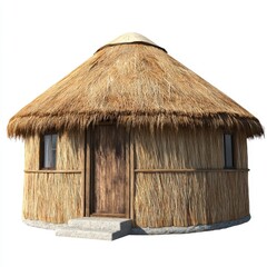 Round Thatched Hut with Wooden Door and Windows