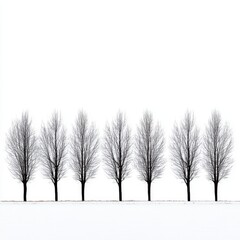 Seven Bare Trees in a Snowy Winter Landscape