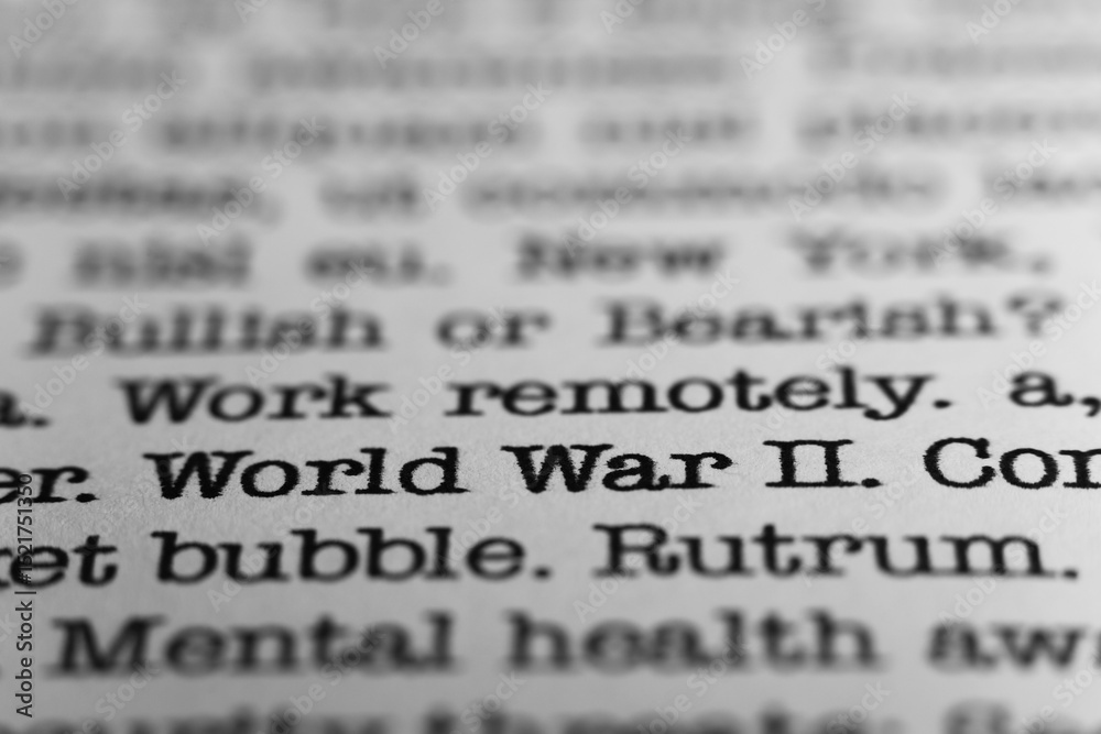 Fototapete world war ii. text printed on a page. a piece of paper with a phrase written in retro typewriter fon