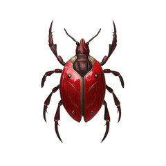 Close-up view of a vibrant red beetle displaying detailed features on a light background