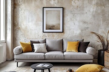 Modern Minimalist Living Room with Gray Sofa