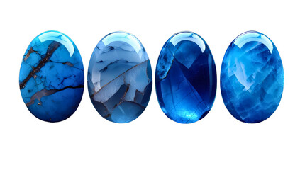 Blue gemstone cabochons png set transparent background Isolated ovals