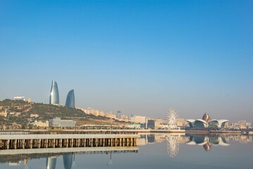 view of the city of Baku from the embankment of the seaside boulevard