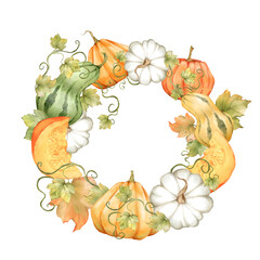 Autumn Pumpkin Wreath, hand-drawn illustration