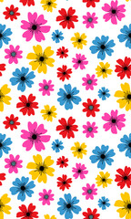 seamless pattern bright colorful flowers white background botanical floral web design spring summer digital illustration abstract wallpaper textile