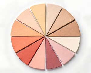 Fototapeta premium Top-down view of a circular paper color palette with warm pastel tones and triangular segments arranged in a color wheel