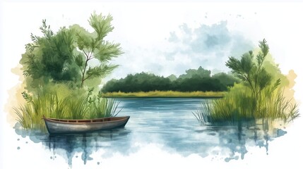 Danube Delta. Danube Delta hand drawn watercolor illustration