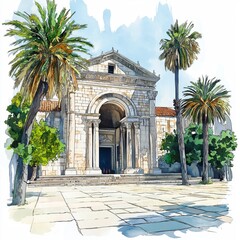 Diocletian's Palace. Diocletian's Palace hand drawn watercolor illustration