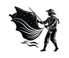 Halloween pirate silhouette illustration with sword and flag symbol