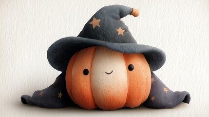 Adorable Plush Pumpkin with Witch Hat