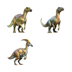 Fototapeta premium three camarasaurus dinosaur figures with long necks and tails, showcasing various poses and details in their skin texture.