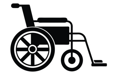 Black Silhouette of Manual Wheelchair with Large Wheels and Footrest Illustration