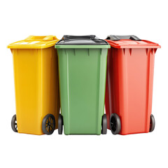 Trash bins for recycling and waste management in a residential area during daylight hours