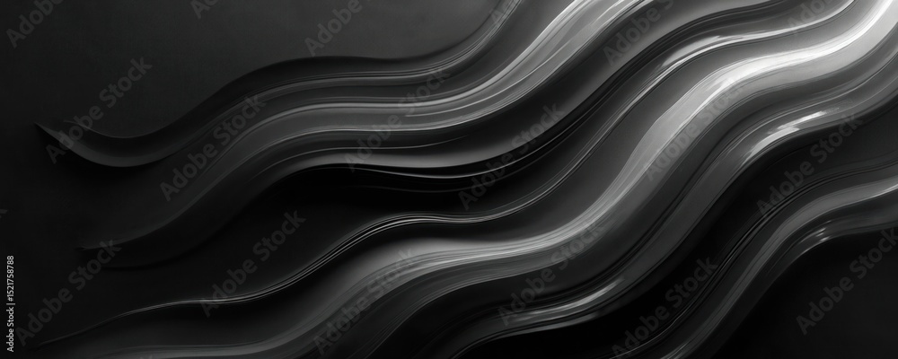 Poster abstract monochrome background with wavy lines. dark, grey, white color tones. dynamic, futuristic g