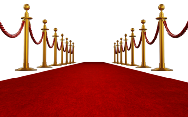 Red carpet and velvet ropes on transparent background. 3D illustration