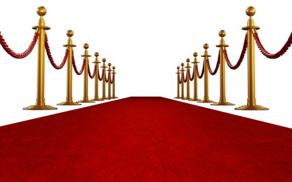 Red carpet and velvet ropes on transparent background. 3D illustration