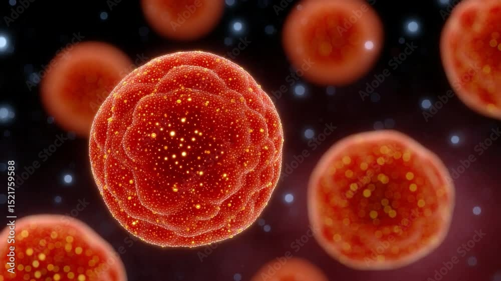 Poster microscopic world: a vibrant display of cells in a close-up, realistic perspective