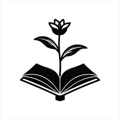 Book and Bloom Silhouette Creative Vector Icon