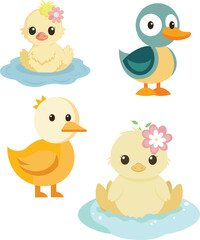 Cute Cartoon Duck and Duckling Characters Collection