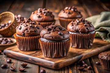Delicious gourmet chocolate muffins with nuts, isolated on white