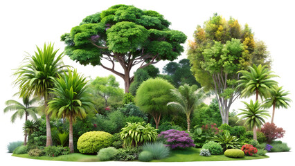 Fototapeta premium Green trees isolated are forest on transparent background.Forest and foliage in summer with cut path and alpha channel, high resolution