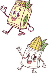 Cute Cartoon Corn Snack Packaging Characters with Happy Expressions