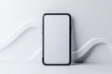 Sleek modern smartphone placed vertically on a clean white background highlights its high-tech aesthetics. The blank screen emphasizes simplicity and contemporary design, perfect for showcasing apps