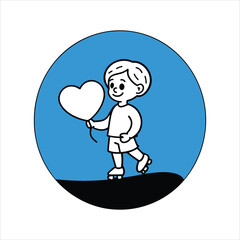 Fun Kid on Skateboard Holding Balloon Vector Silhouette Design