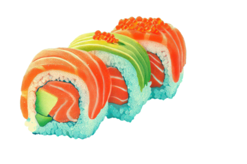 sushi icon flat food illustration vibrant  salmon and rice roll isolated on transparent background
